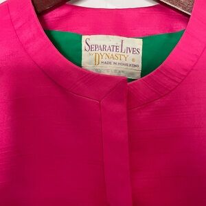 Separate Lives Pink Pantsuit; Button Jacket & Pants w/Green Satin Lining Size 12